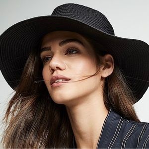 Madewell Wide Brim Packable Mesa Straw Sunhat Black Size Medium/Large UPF